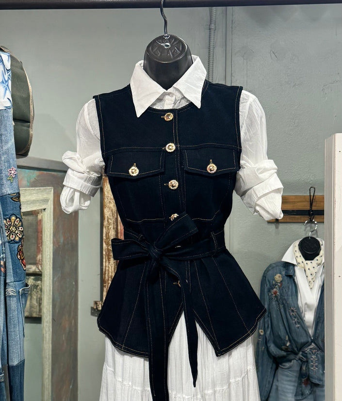 Denim belted Vest