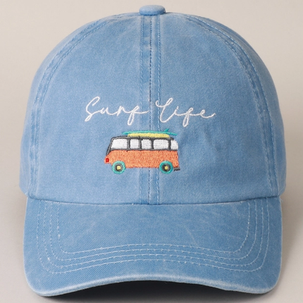 Surf Life Embroidered Baseball Cap Hat - DENIM