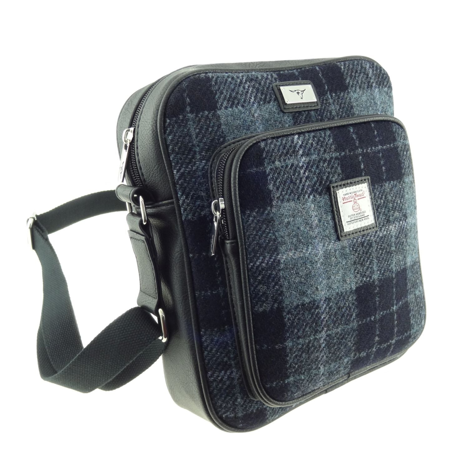 Scottish Tartan Harris Tweed Travel Bag - - Grey & Black Tartan