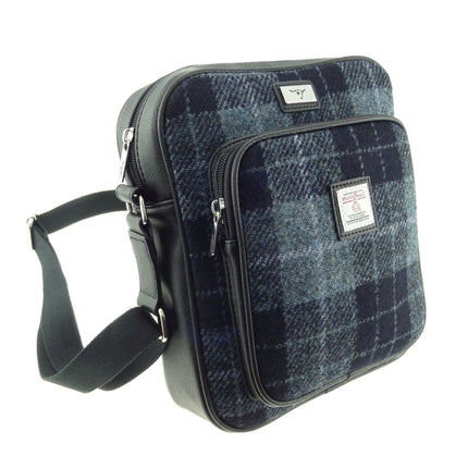 Scottish Tartan Harris Tweed Travel Bag - - Grey & Black Tartan