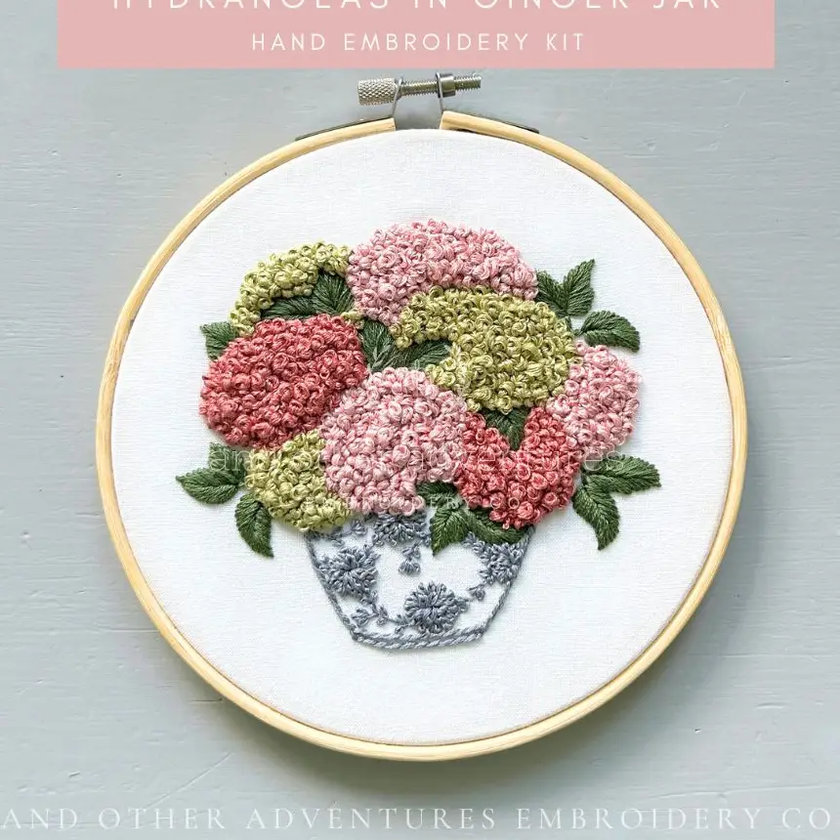 Mauve & Lime Hydrangeas in Ginger Jar
