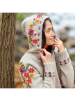 Wildflower Wool Zip Hoodie Sweater – Embroidered styled hood up light natural