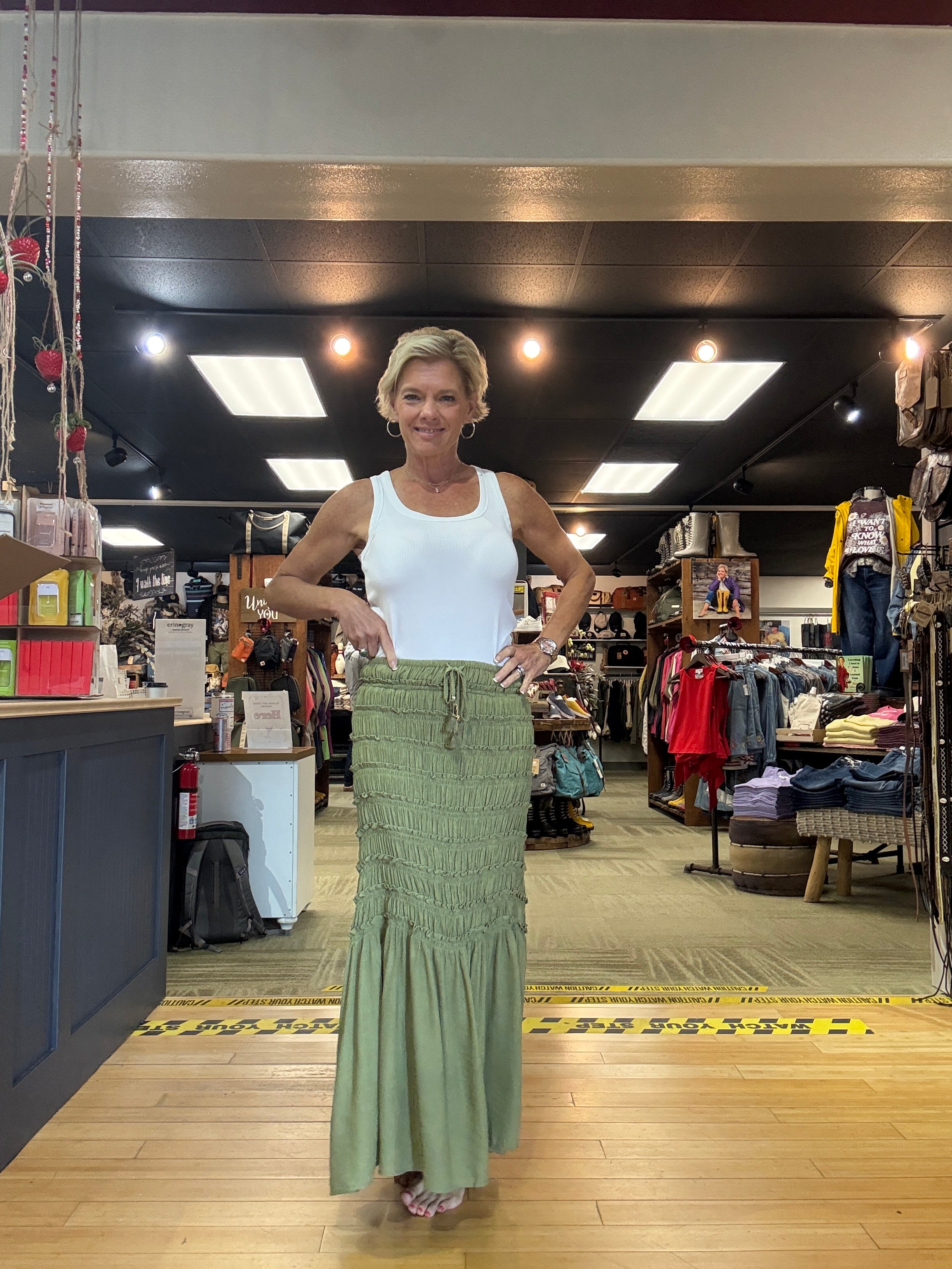 Tiered Ruffled Maxi Skirt-Lt Olive