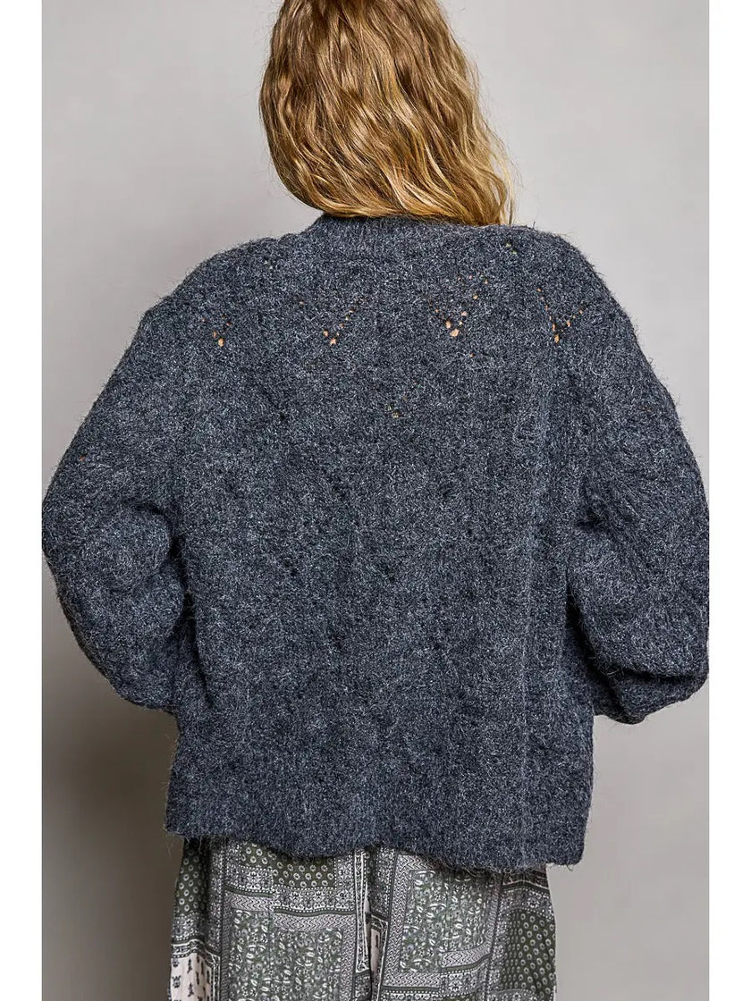 Mabel Relaxed Knit Pointelle Trim Cardigan