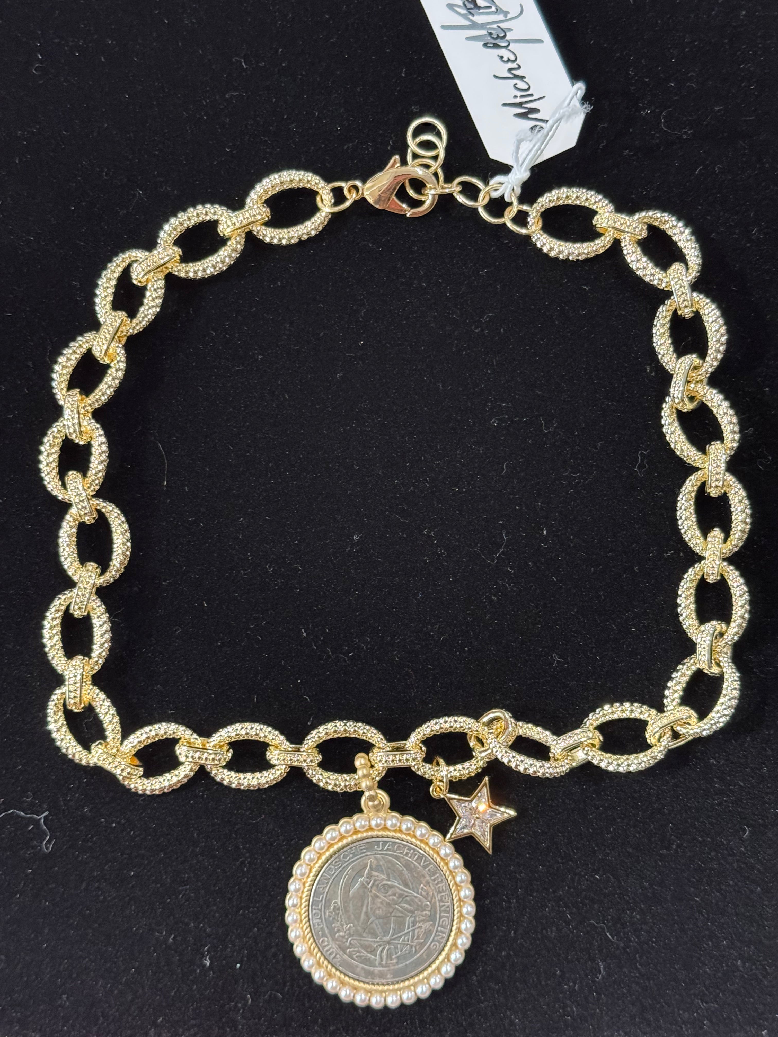 Pearl Bezal Solver Gold Chain Horse Coin NW-25-144