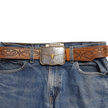 Western Long Horn Buckle W. Matching Tooled Belt
