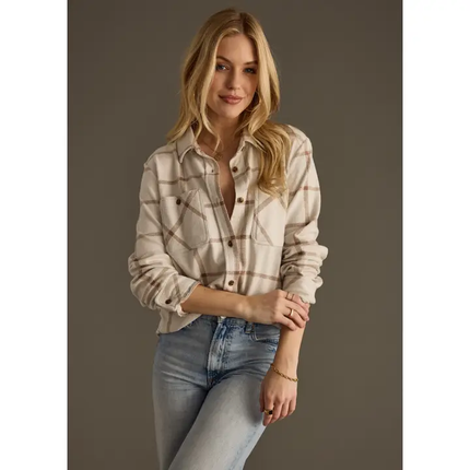 Beige & Brown Plaid Button Up