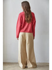 Knit Sweater Rolled Round Neck Pullover Top, ruby-back