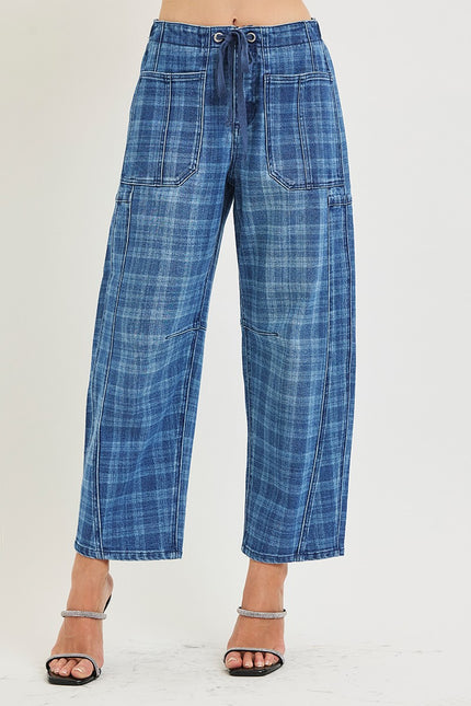 Slouchy Barrel Plaid Jeans, med plaid-front