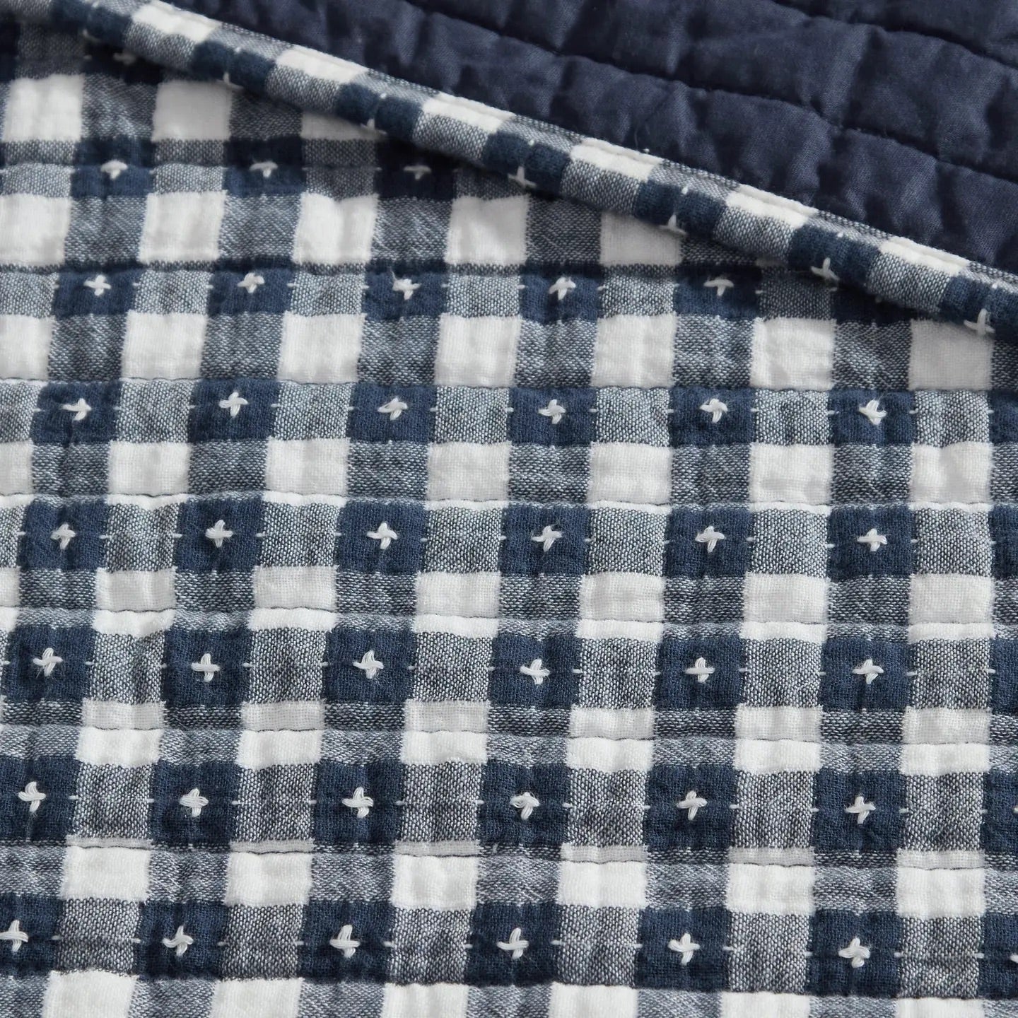 Camden Gingham Stitch Quilted Throw-Navy