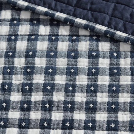 Camden Gingham Stitch Quilted Throw-Navy