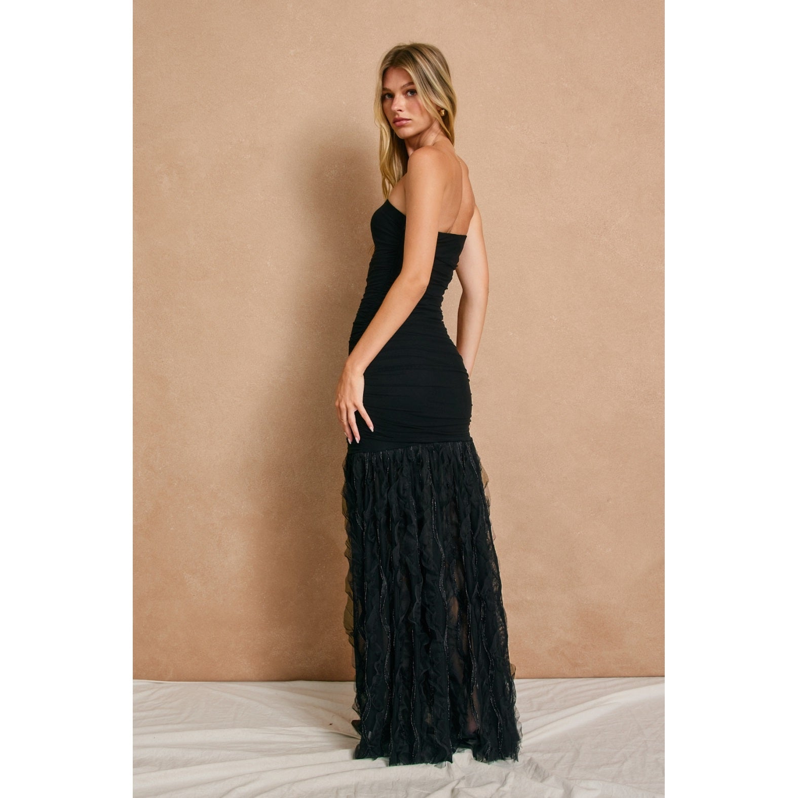 Eternal Ridges Ruched Metallic Mesh Dress