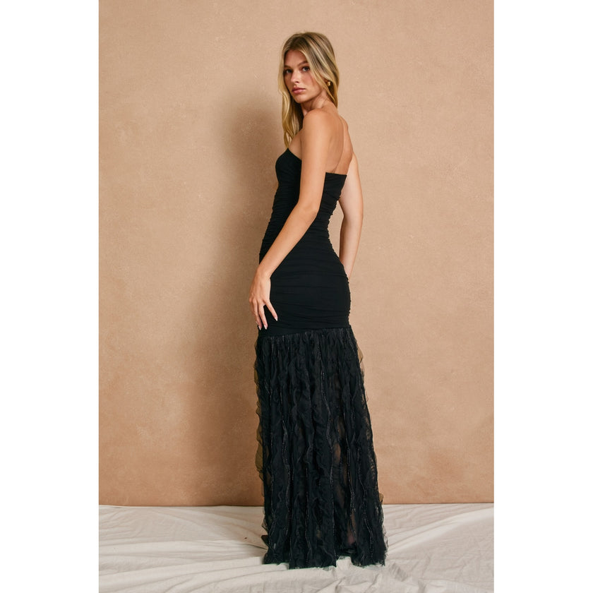 Eternal Ridges Ruched Metallic Mesh Dress