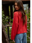 Knit Sweater Rolled Round Neck Pullover Top red back
