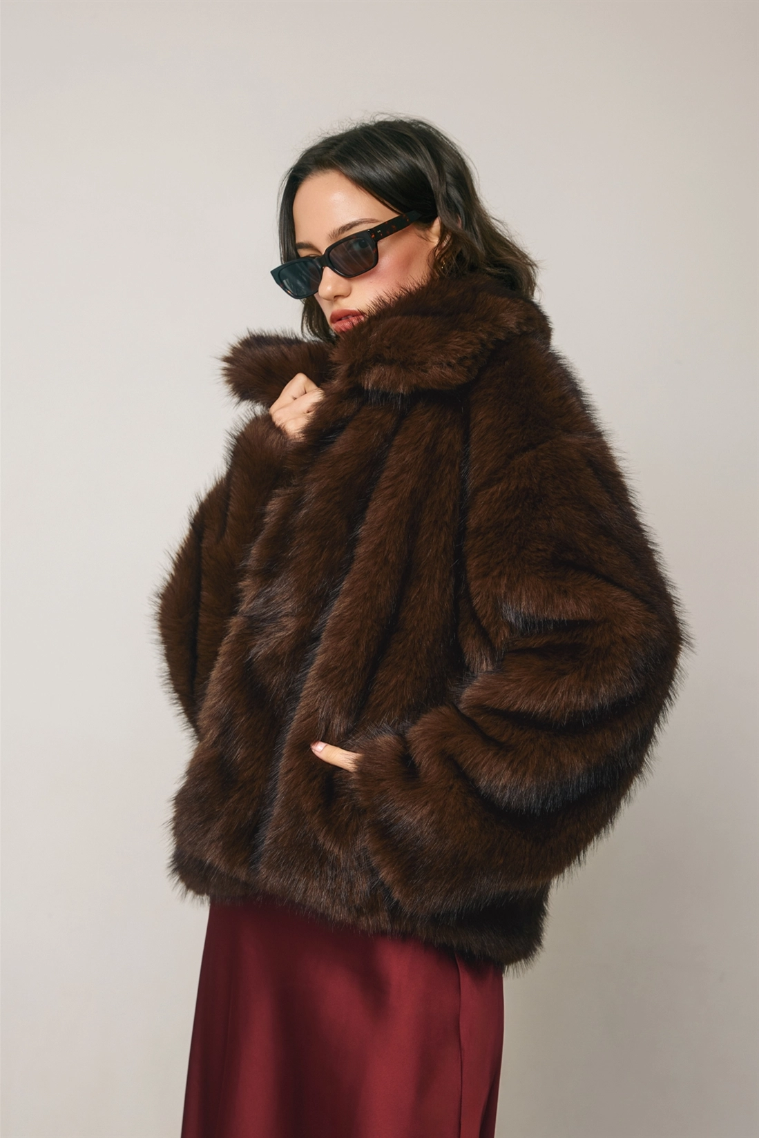 Kennedy Lapel Faux Fur Coat