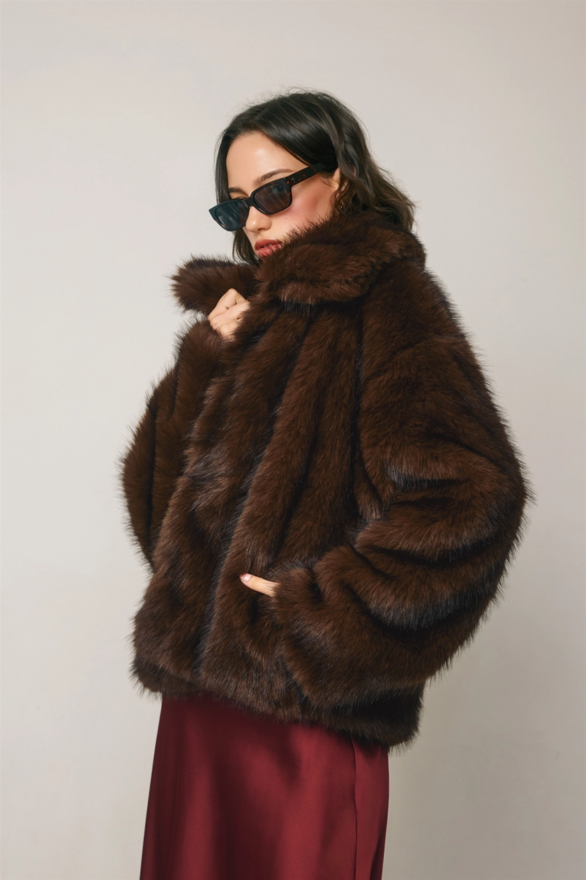 Kennedy Lapel Faux Fur Coat