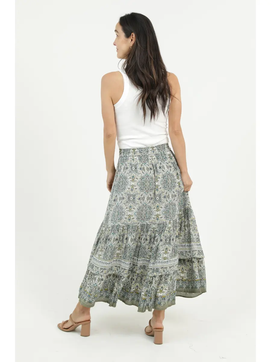 Printed Elastic Waist Maxi Skirt, multi-back