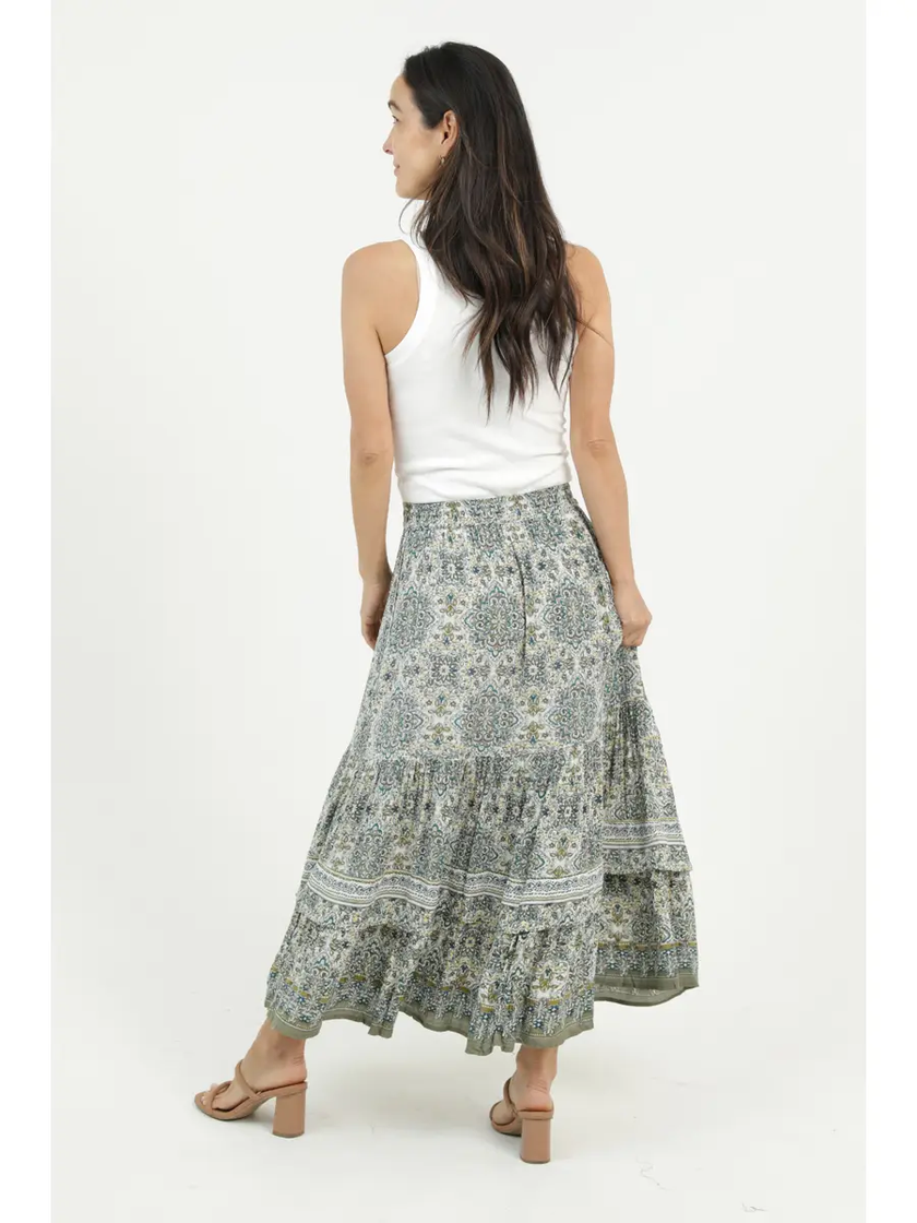Printed Elastic Waist Maxi Skirt, multi-back