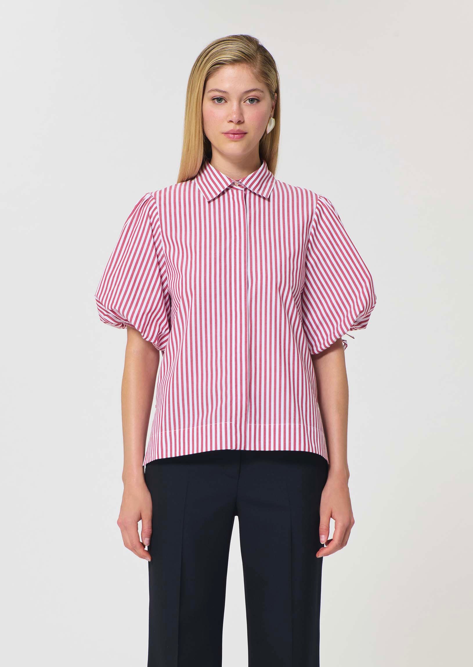 Caly Shirt red striped poplin-front