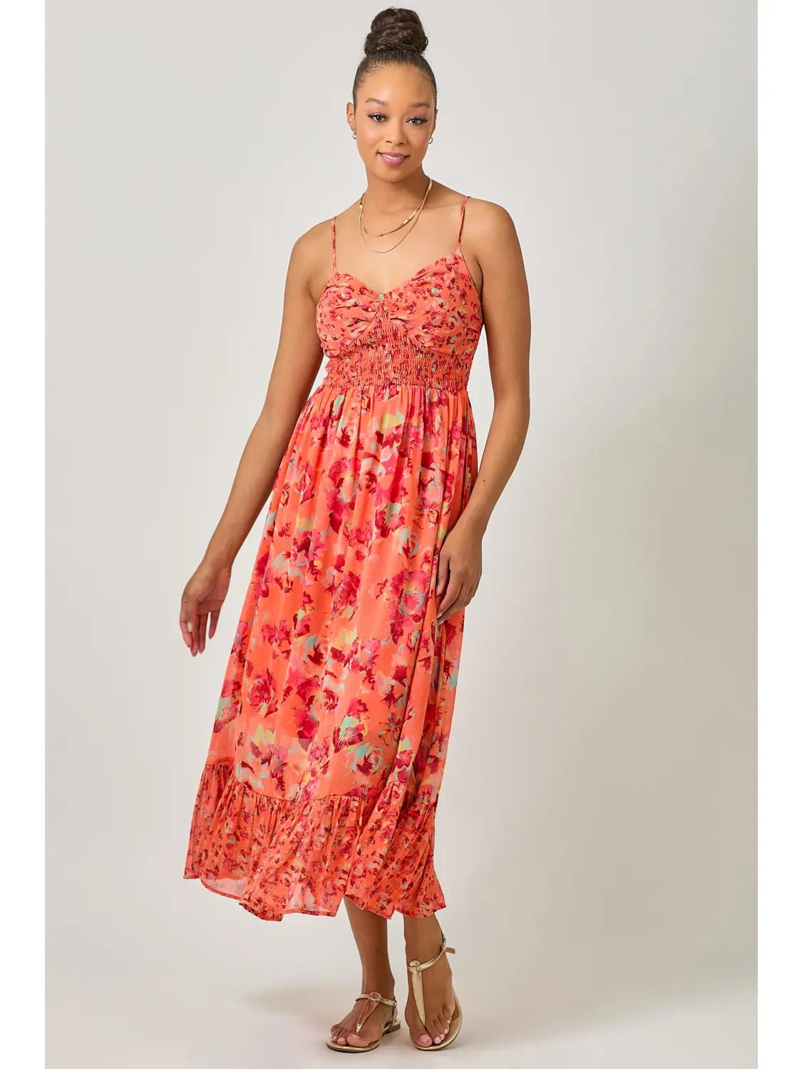 Twist Adorn Smocked Maxi Dress