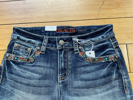 Grace denim stud and butterfly enbroidered short