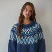 Knit Sweater Fair Isle Pullover - Navy Blue,