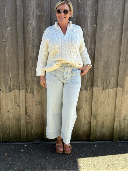 HIGH RISE CROP WIDE JEANS light stripe