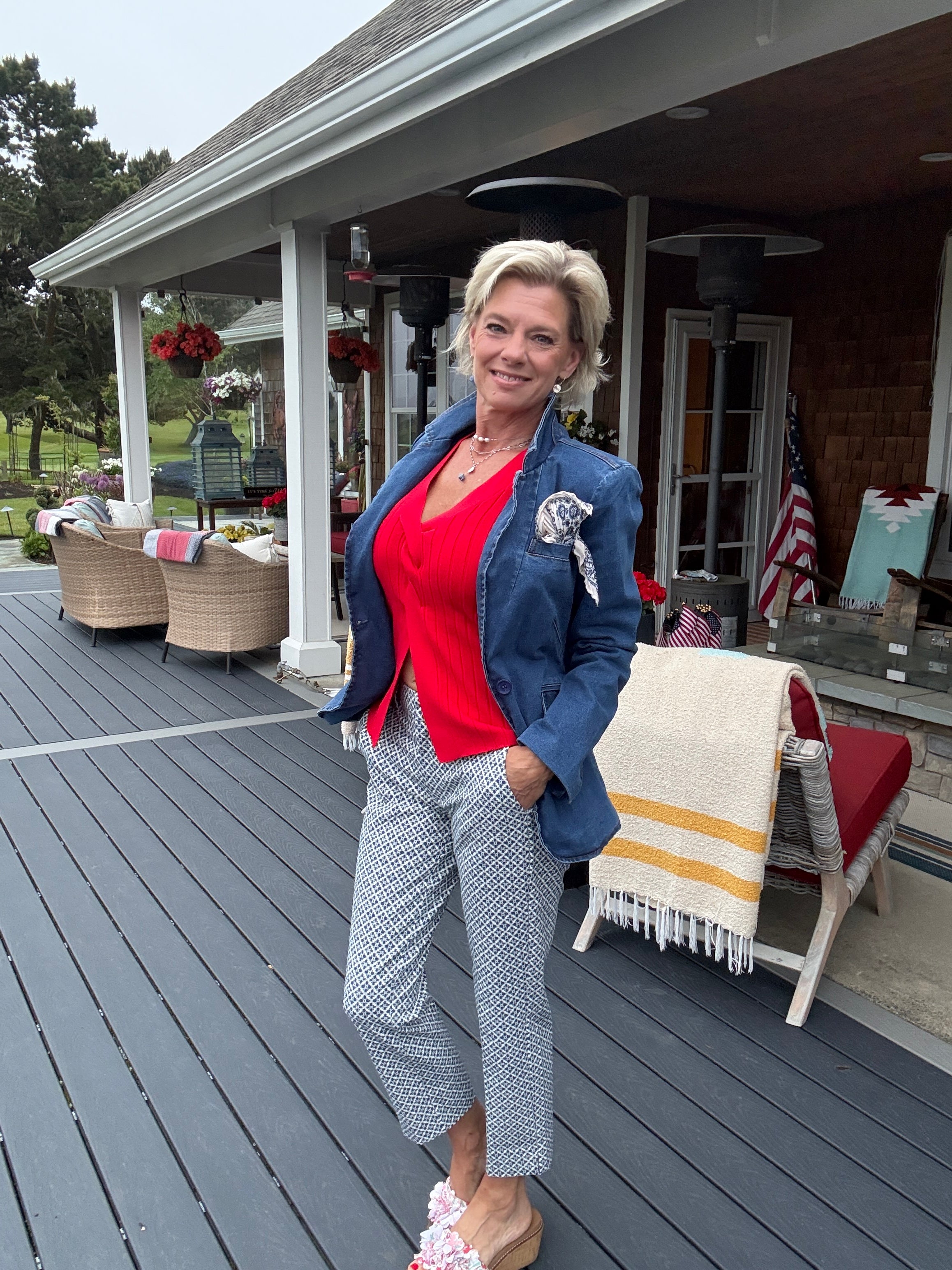 Kelsey Trouser W/ Slit 26' Ins, blue tile pattern-side