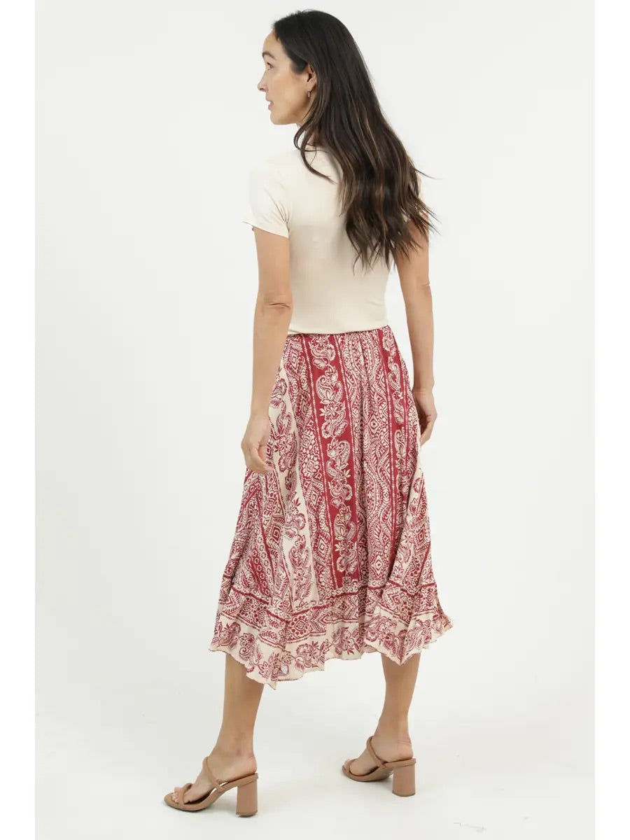 Hanky Hem Printed Midi Skirt Cinnamon