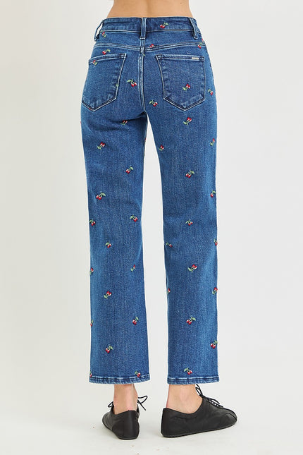 Cherry Cherry Embroidered Ankle Straight, dark wash-back