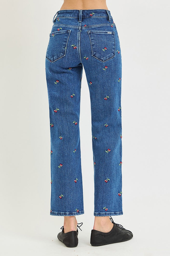 Cherry Cherry Embroidered Ankle Straight, dark wash-back