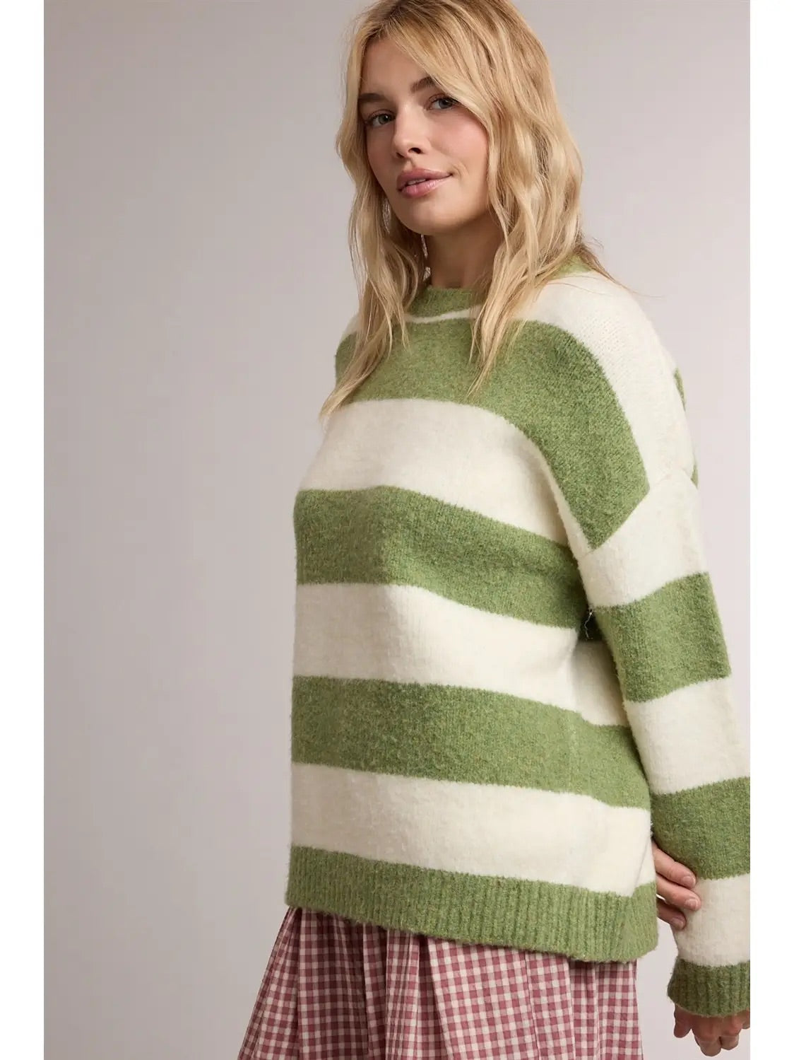 Soft Stripe Fuzzy Knit Crewneck Sweater