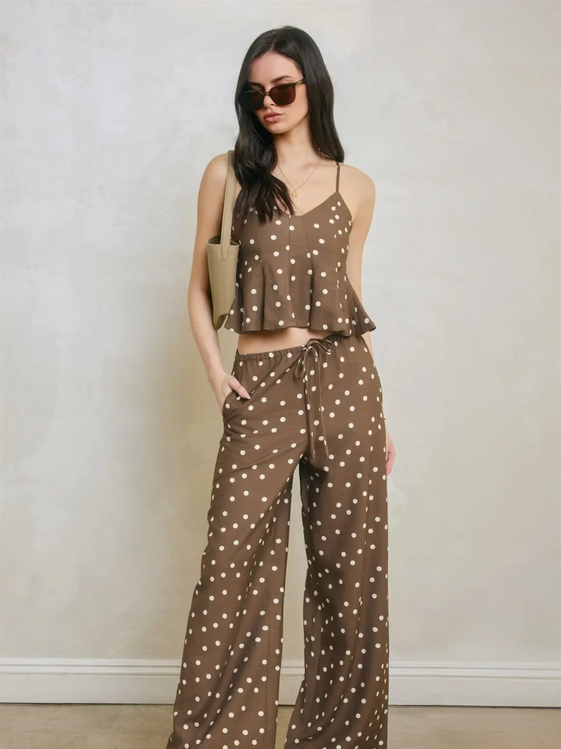 Woven dot print pant