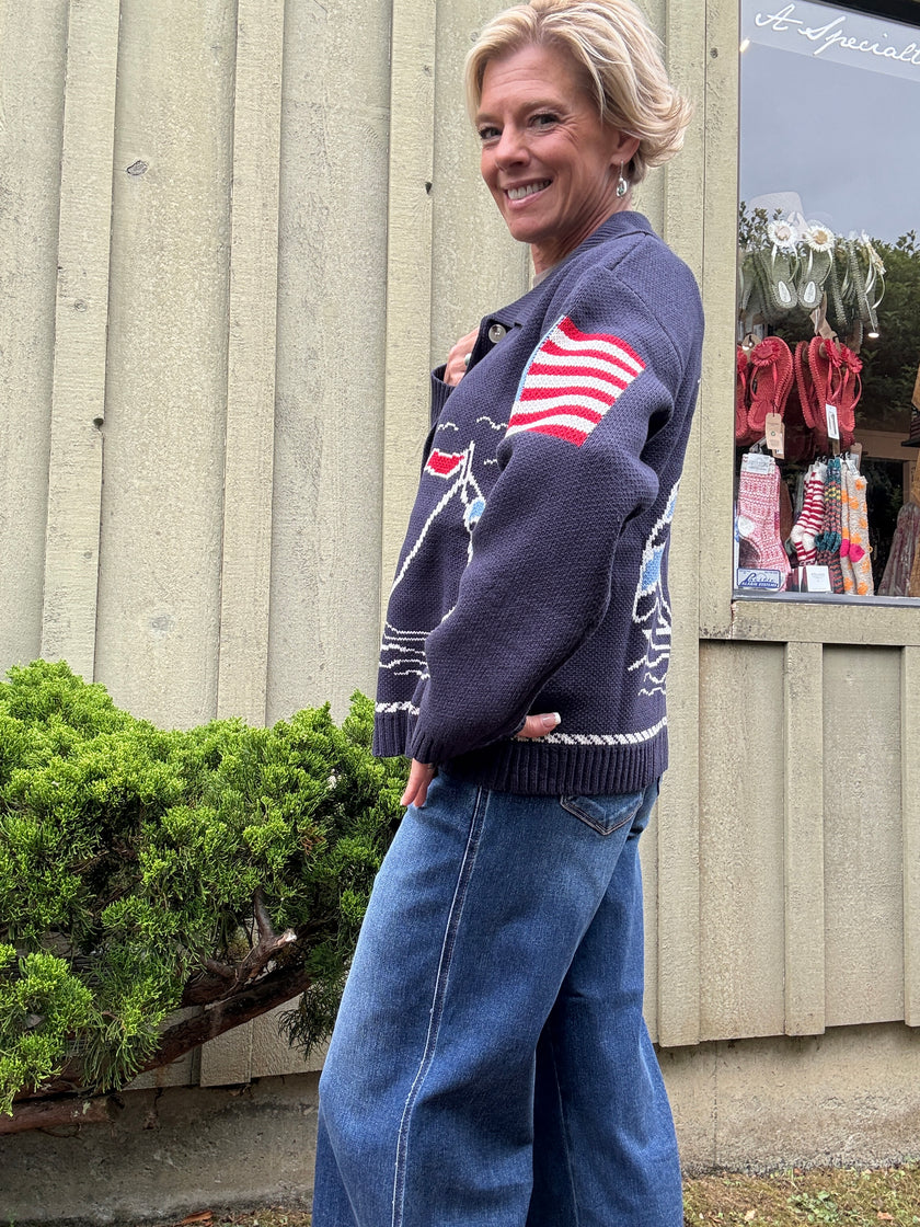 Sailboat Coastal Graphic Cardigan