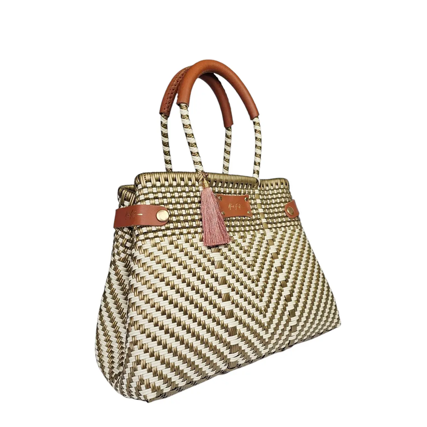 Less Pollution Convertible Handbag Ivory Gold Luxe