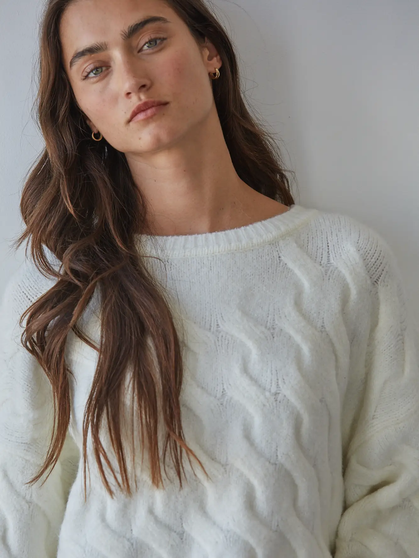 Knit Sweater Cable Knit Round Neck Pullover