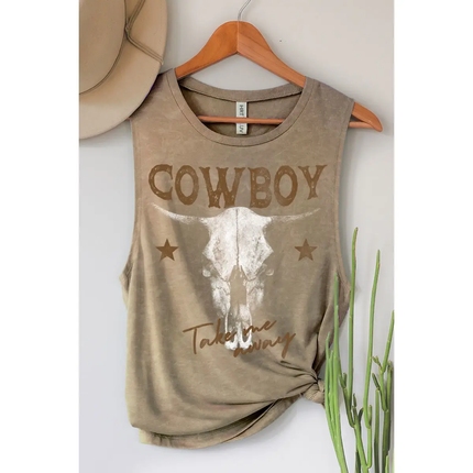 Cowboy Take Me Away Wild Mineral Graphic Tank Top