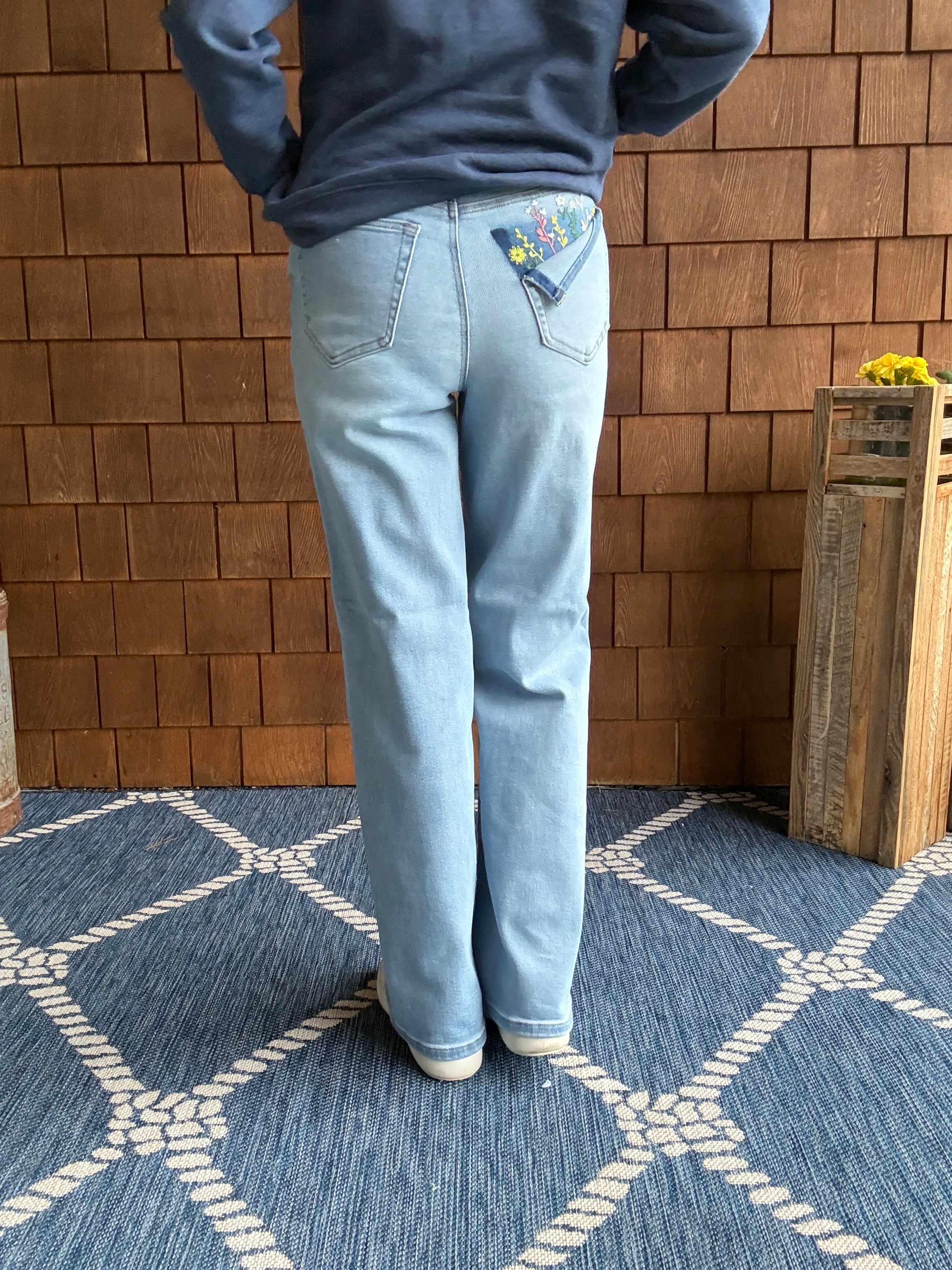 High Rise Embroidered Wide Leg back
