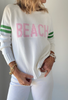 Women's Campus Beach Sweater cream w green stripes front