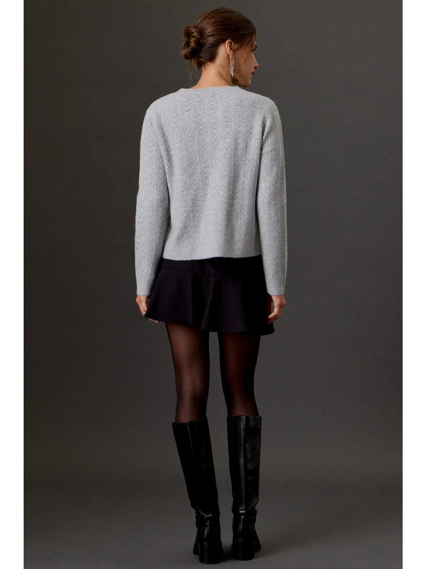 Jillian Glitter Pointelle Sweater, grey-back