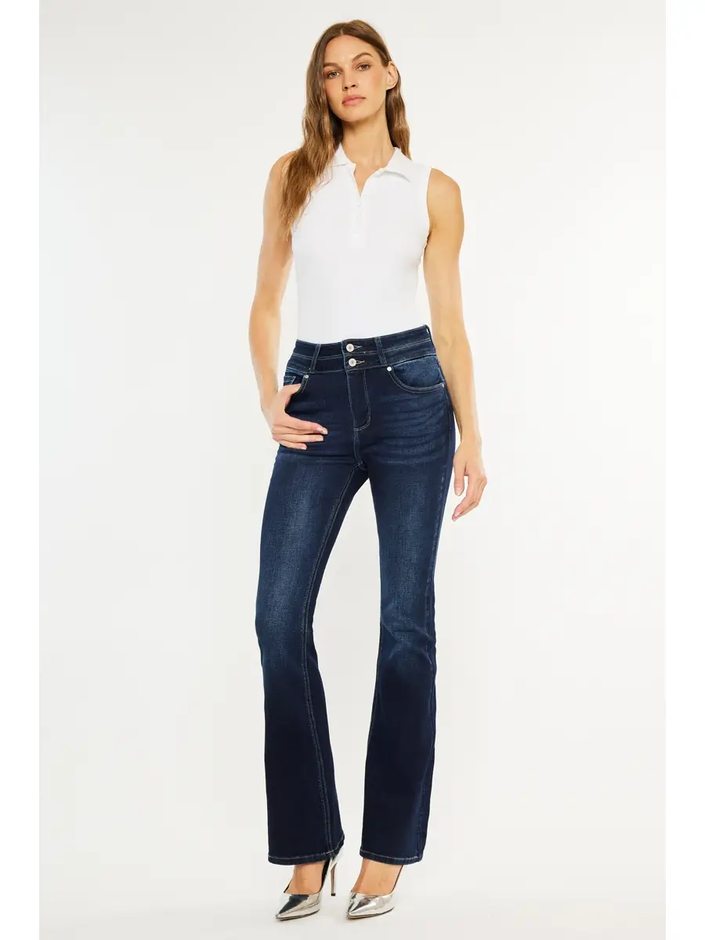 HIGH RISE WIDE WAISTBAND SKINNY BOOTCUT | Dark