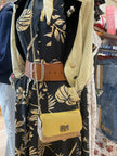 Raffia & Leather Clutch Yellow front styled with strap
