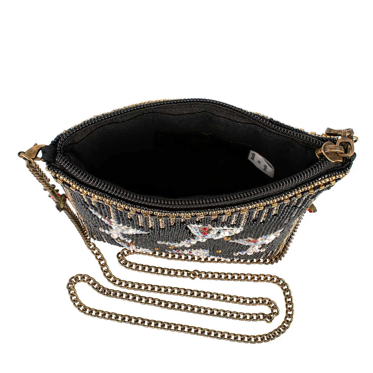 Sip Happens Black and Diamond Beaded Martini Crossbody top/inside