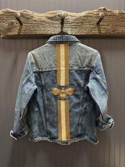 Denim W White Gold Stripe Gold Bee