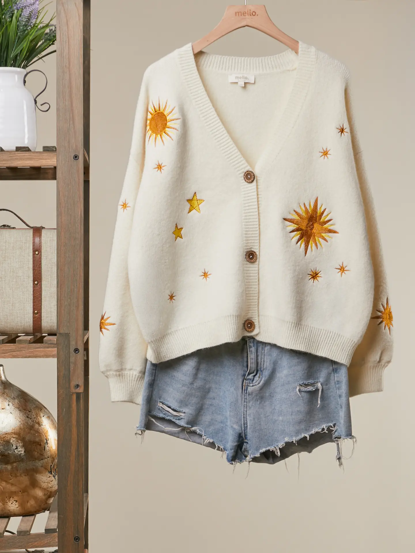 Sunburst Embroidered Knit Cardigan-front