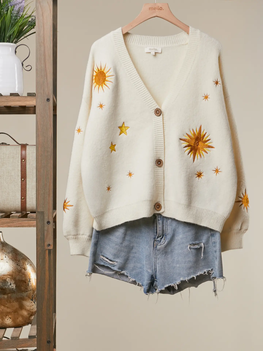 Sunburst Embroidered Knit Cardigan-front