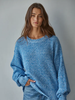  Knit Sweater Cotton Ribbed High Mock Neck Top blue front