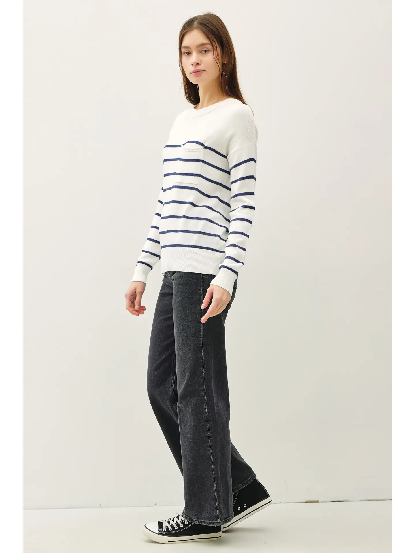  Lightweight Striped Sweater marine blue stripe side