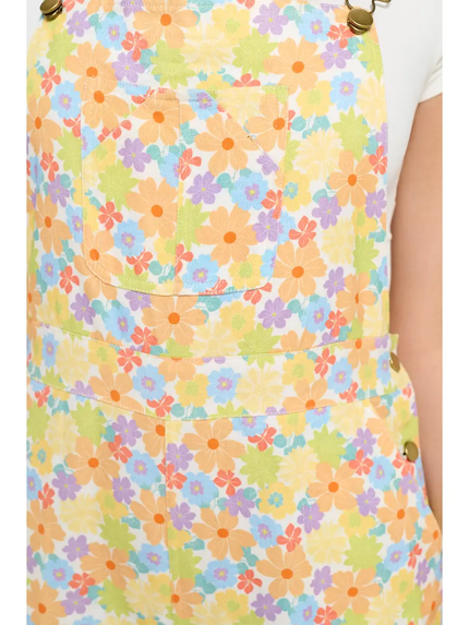 COLORFUL BLOOMING FLOWERS PRINT OVERALLS print closeup