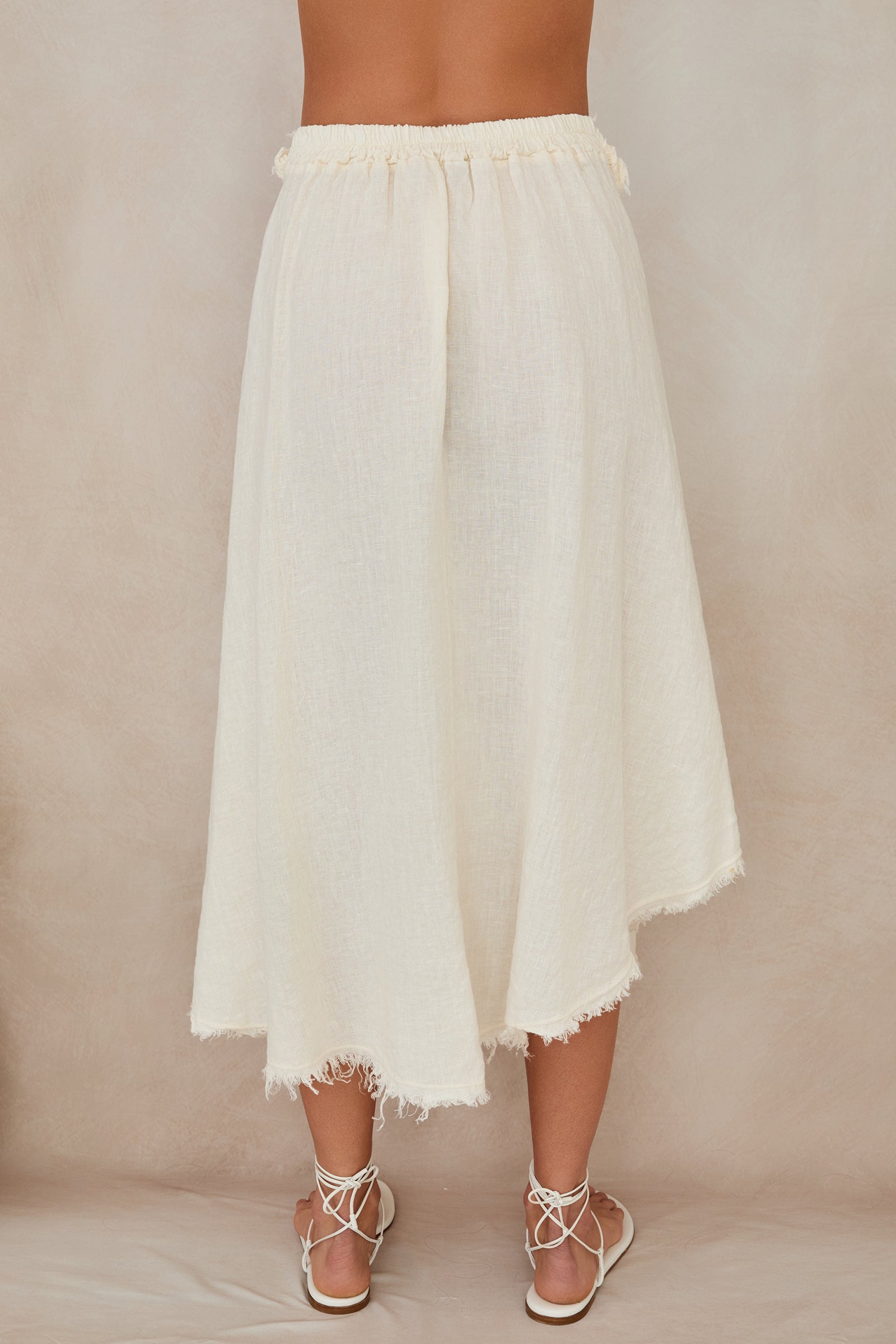 FRINGE RING TIE DETAIL FRONT  LINEN SKIRT,butter-back